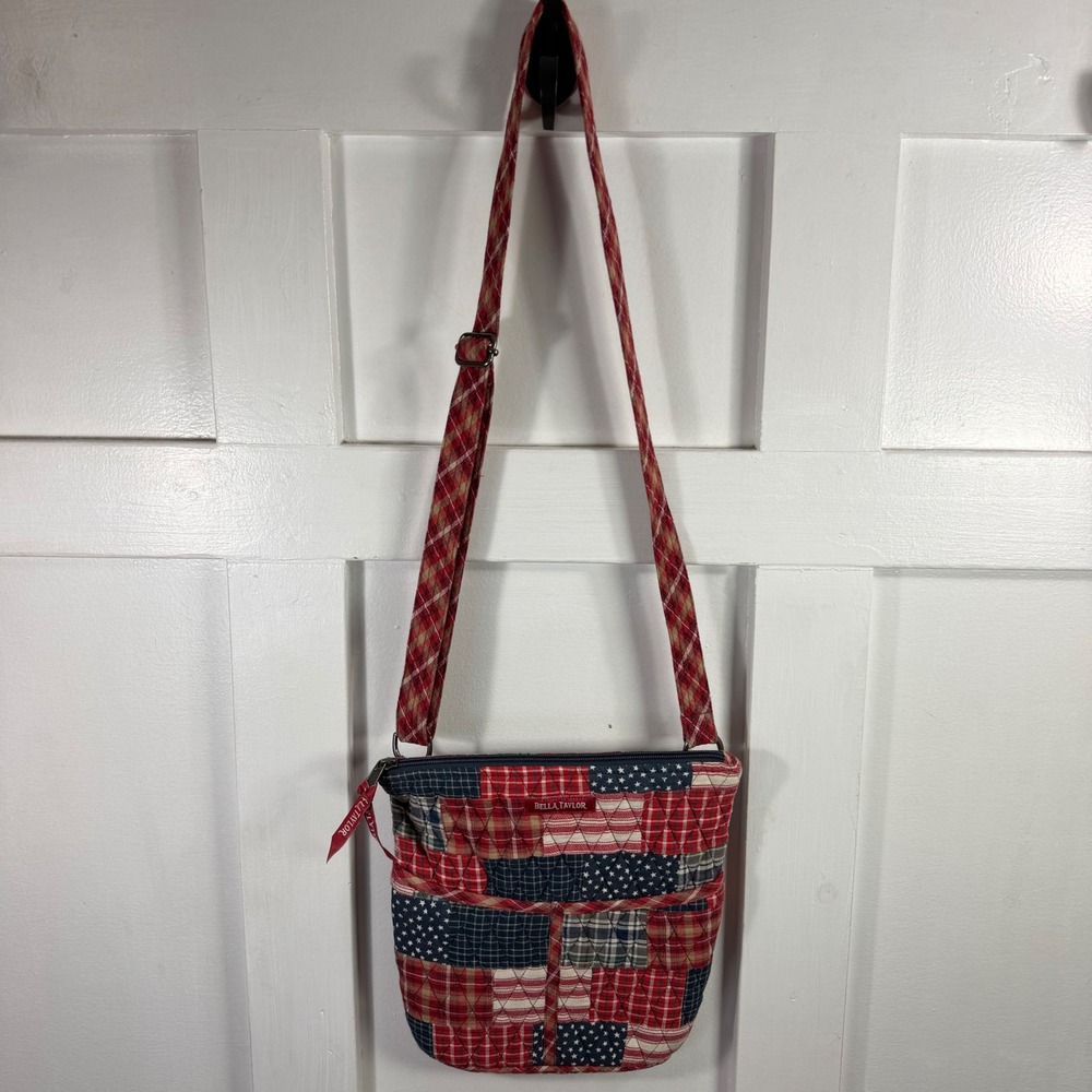Bella Taylor Quilted Patchwork Crossbody Bag Americana Red/WhiteBlue Stars Plaid - Picture 2 of 15